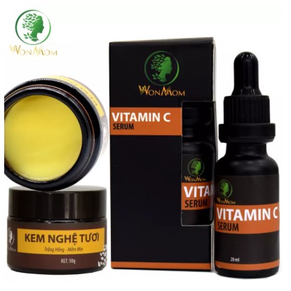 Bộ Dưỡng Trắng Hồng, Mịn Màng Da Mặt Dành Cho Mọi Loại Da Wonmom ( 1 Serum Vitamin C + 1 kem Nghệ Tươi )