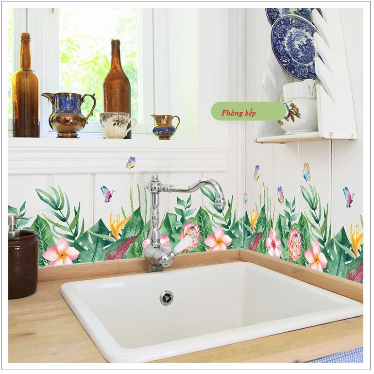 Tranh chân tường hoa cỏ đủ màu AmyShop - decal dán tường dán chỉ chân