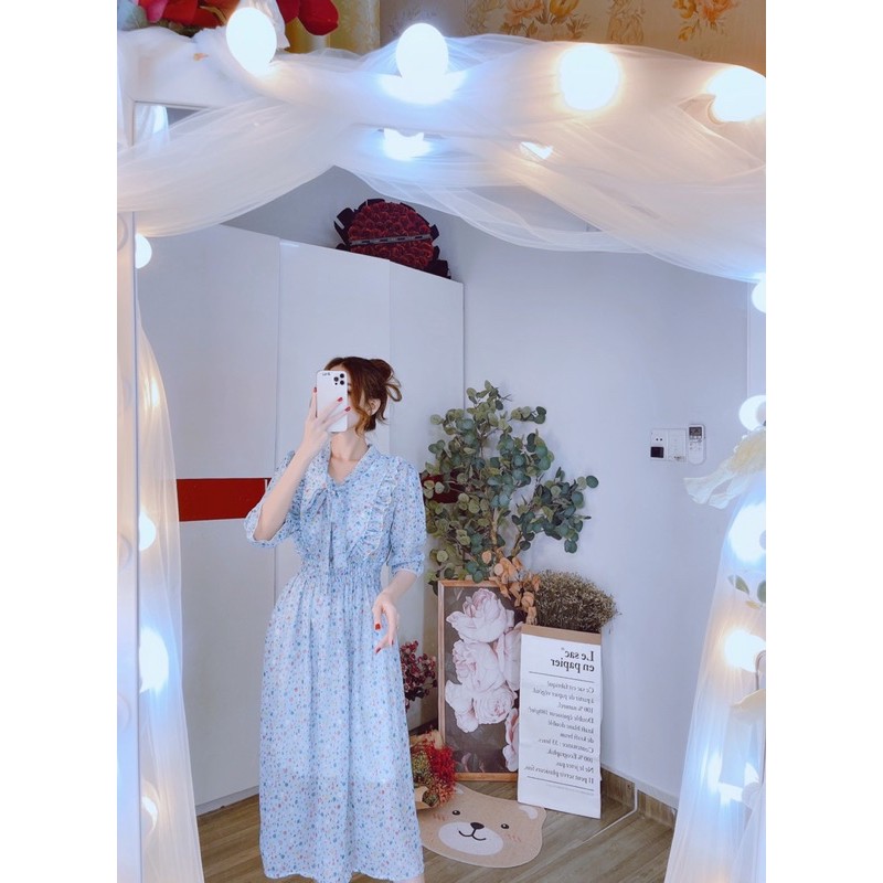 Đầm maxi cột nơ cổ bèo ngực 2 lớp | BigBuy360 - bigbuy360.vn