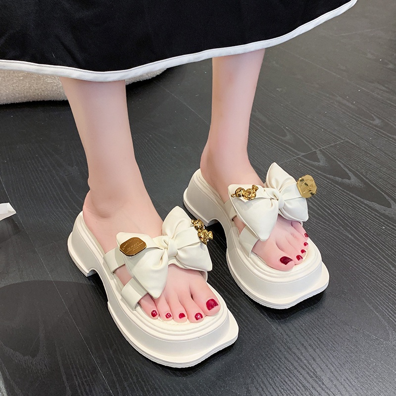 Dép nữ IELGY đế xuồng mũi vuông quai đính nơ chống trượt thời trang Hàn Quốc