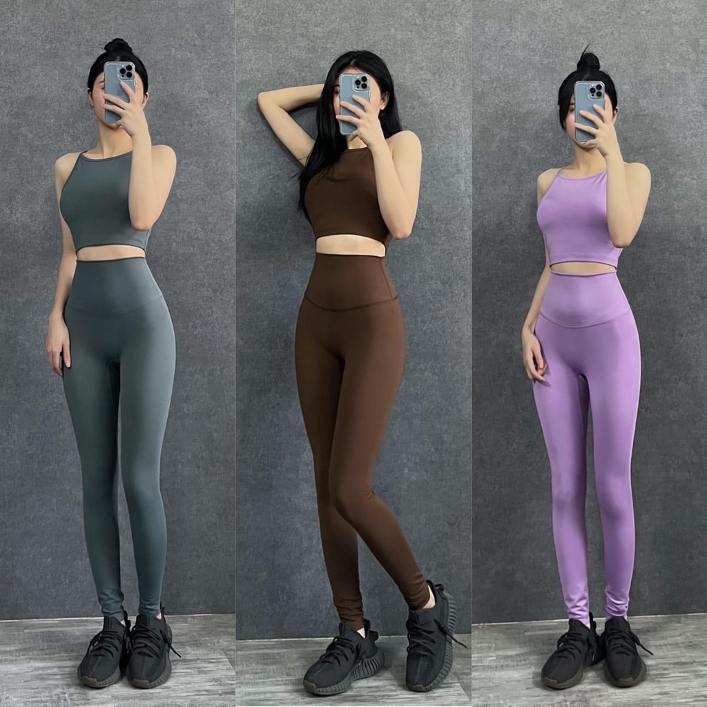 Set yếm dài kèm mút chất thun poly co giãn 4 chiều tập gym yoga nữ - D04