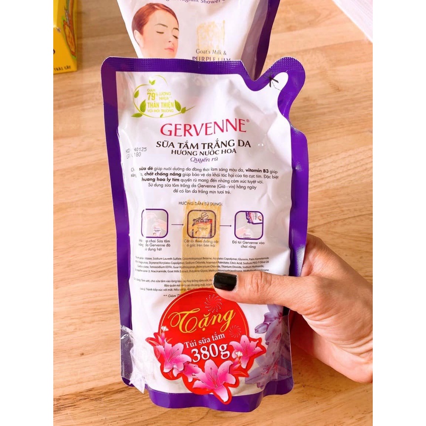 Sữa Tắm Trắng Da Tinh Chất Sữa Dê Và Hương Hoa Gervenne 380g (HàngKM)