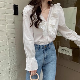 Áo sơ mi bèo phối ren tiểu thư ❌