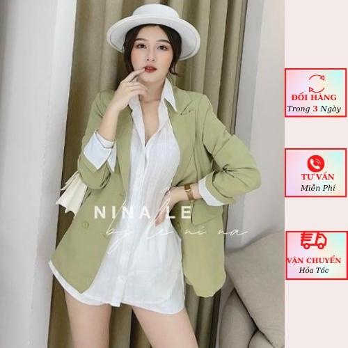 Áo vest blazer nữ 4 cúc kiểu hàn quốc dài tay công sở thanh lịch tay lật trắng