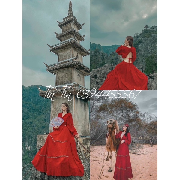 Siêu phẩm đầm maxi cut eo lông viền thổ cẩm cực xinh sống ảo chất chill lên hình sang chảnh hết nấc