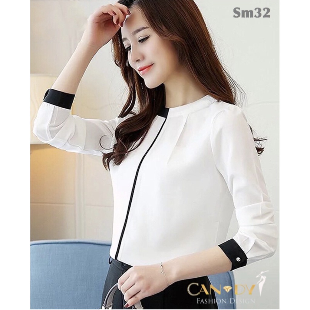 Áo sơ mi nữ kiểu công sở dài tay cổ tròn form suông sang trọng SM32 Candy Fashion
