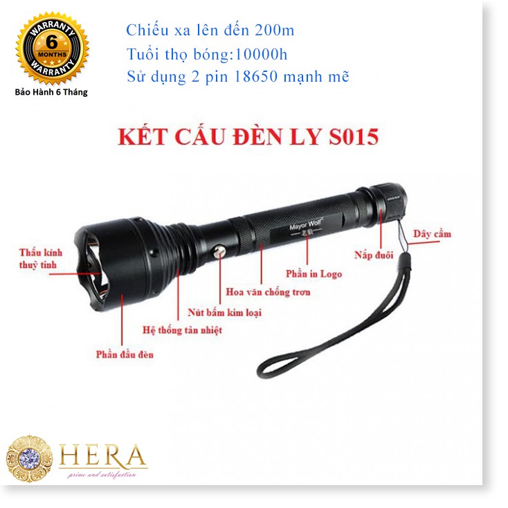 Đèn Pin LYS015 ✔️Chính hãng✔️ Chiếu xa 600m, Chống nước, Pin Cực Bền +Tặng sạc, hộp đựng.