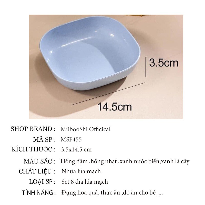 Đĩa lúa mạch vuông tròn sâu lòng size to set 8 đĩa lúa mạch đựng hoa quả trái cây cao cấp MSF455