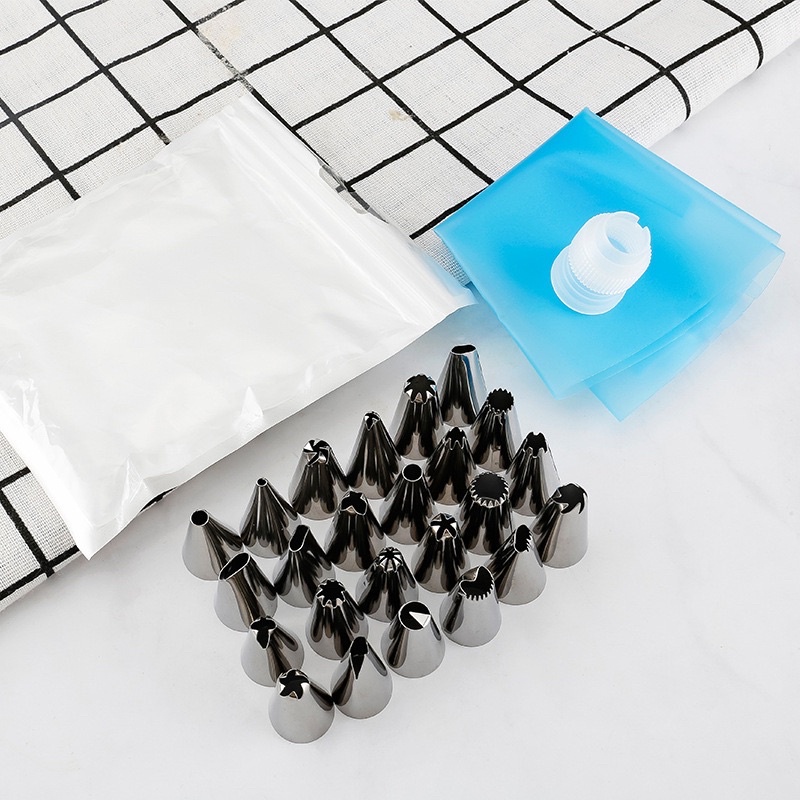 Set 26 đầu bắt bông kem tạo hình hoa hồng trang trí bánh kem và túi đựng kem tiện lợi