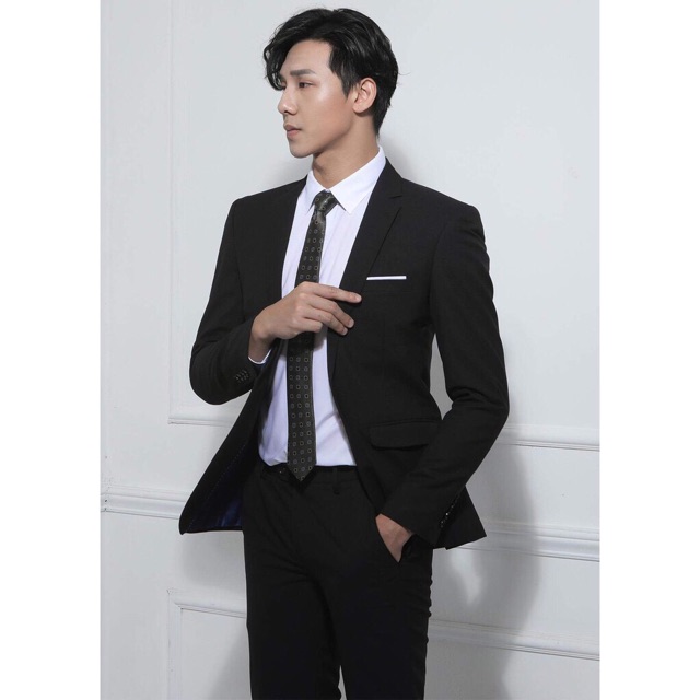 Xả kho bộ vét màu đen gồm Áo vest + quần + sơ mi, bộ suit nam, vest chú rể, bộ vest hàn quốc, vest nam công sở, vest nam