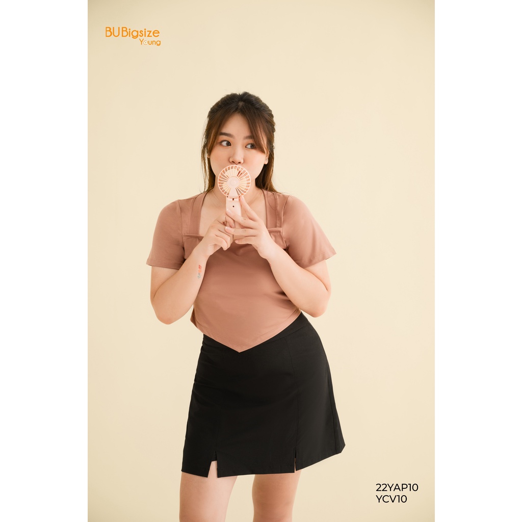 Áo thun trơn cách điệu cổ vuông BIGSIZE (55kg đến 95kg) - 22YAP10 - BU Bigsize Young