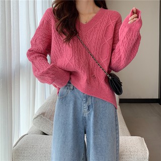 Áo len cổ tim form rộng Hàn Quốc