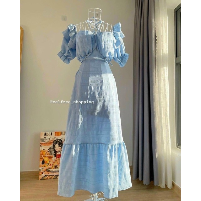 MAXI XANH CUT-OUT LƯNG VIỀN BÈO ✨