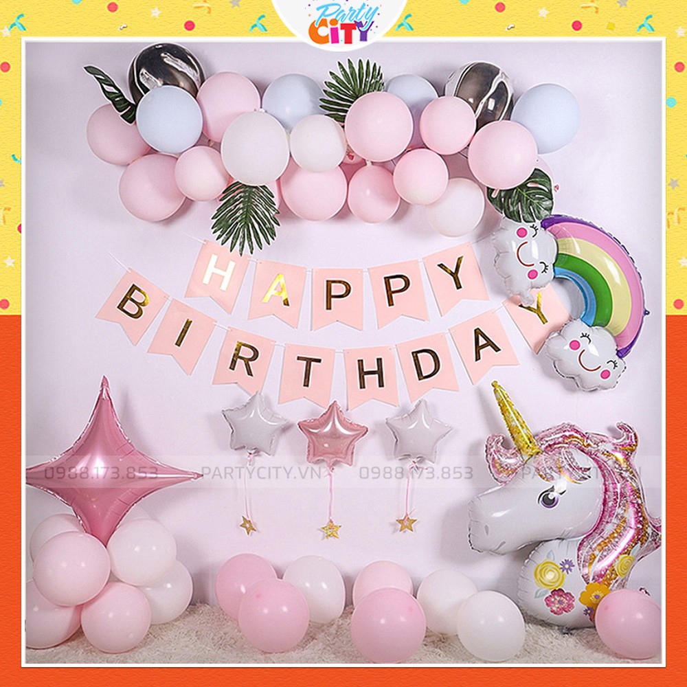 Combo set bóng bay sinh nhật, trang trí thôi nôi, đầy tháng bé gái pony unicorn - TRANG TRÍ SINH NHẬT Partycityvn PC056