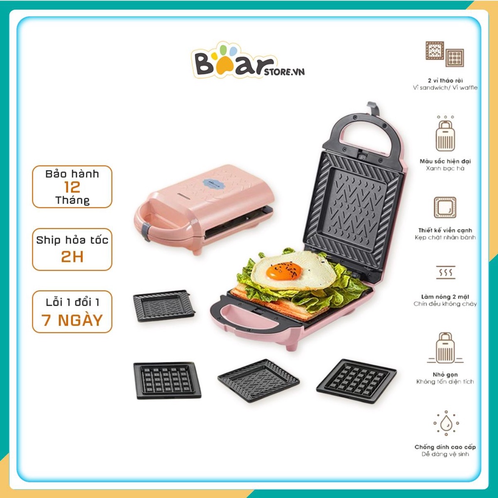 Máy kẹp sandwick BEAR nướng ép bánh mỳ đa năng, máy làm bánh bột mỳ - Công suất 600W - BẢO HÀNH 12 THÁNG t03