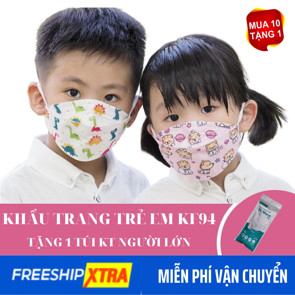 Khẩu trang trẻ em KF94 - Khẩu trang y tế trẻ em 4D [ Túi 10 cái ][Mua 10 túi tặng 1 túi khẩu trang KF94 người lớn]