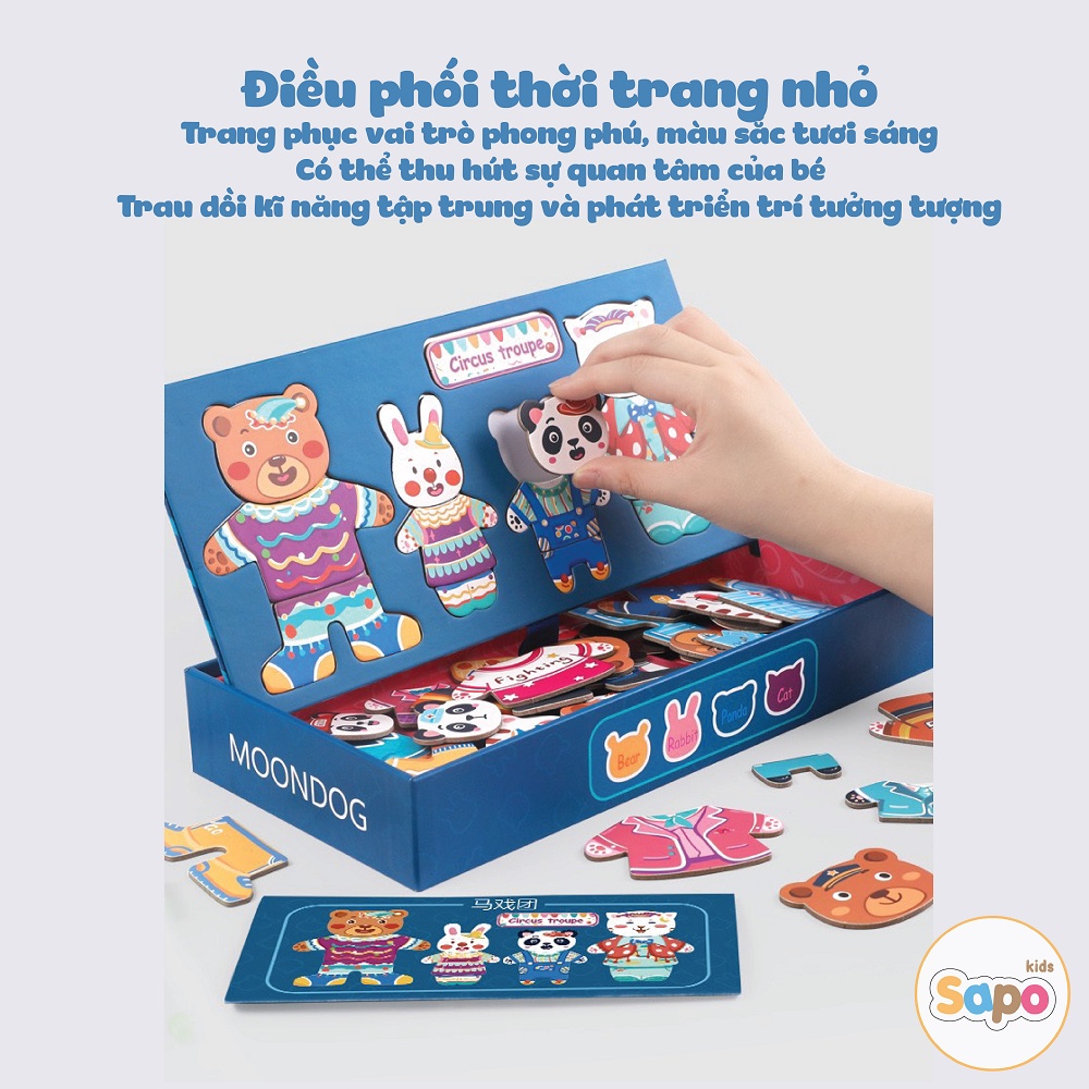 Đồ chơi cho bé,bộ xếp hình gỗ thay quần áo cho gia đình thỏ gấu sapo kids