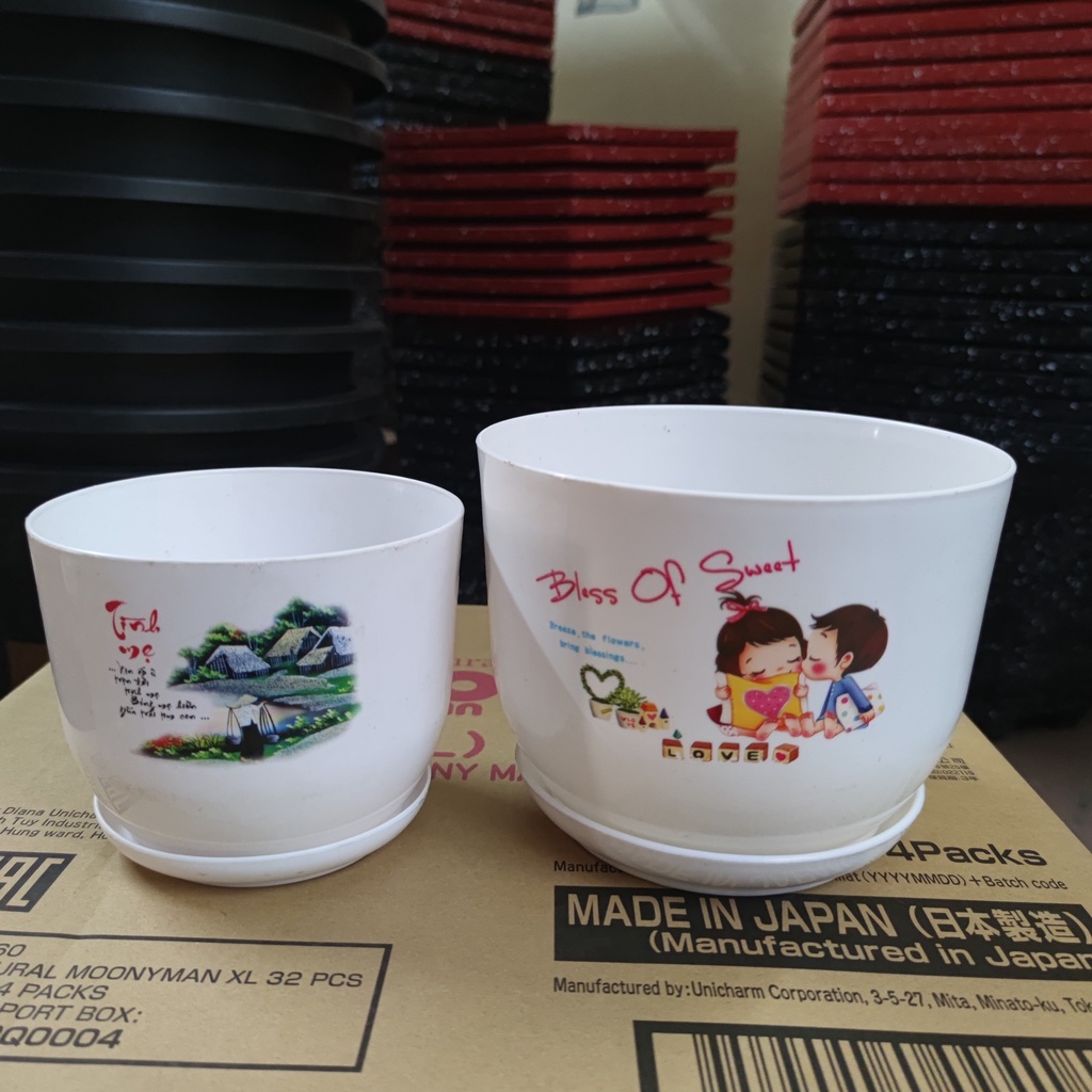 5 Chậu nhựa trồng cây hoa mini giả sứ trang trí cực xinh SIZE BÉ COMBO 05 CHẬU