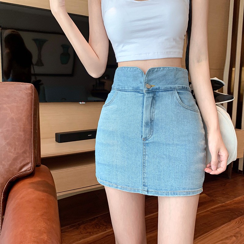Váy jeans ngắn chữ A ôm bó sát lưng cao ulzzang