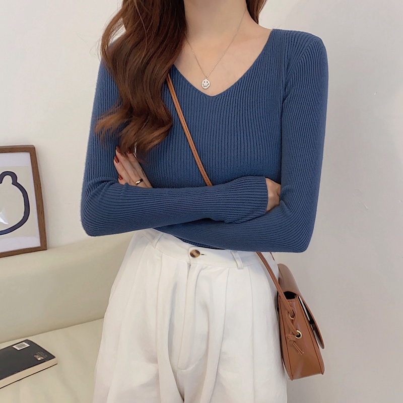 Áo Sweater Dệt Kim Tay Dài Cổ Chữ V Dáng Ôm Thời Trang Thu Đông Mới 2020 Cho Nữ