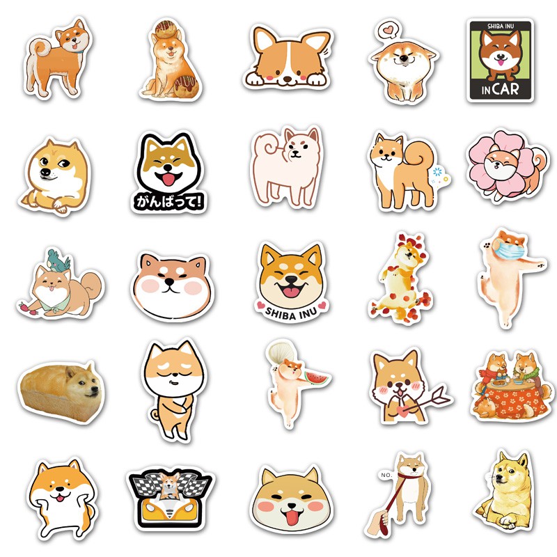 Bộ 50 Miếng Dán Hình Chó Shiba Lnu Trang Trí Đáng Yêu