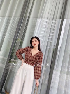 ÁO CROP CARO NƠ LƯNG (KÈM HÌNH THẬT)