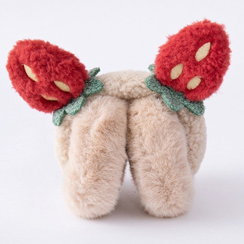 Chụp Tai Giữ Ấm Hình Quả Dâu 3D Bằng Lông Nhung Dễ Thương Xinh Xắn