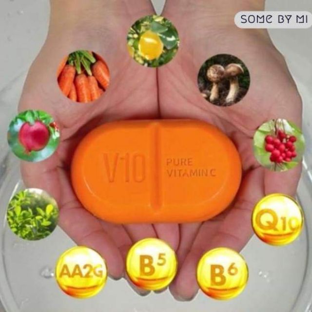 Xà bông rửa mặt có chứa vitamin c làm sáng da SOME BY MI V10 PURE VITAMIN C SOAP