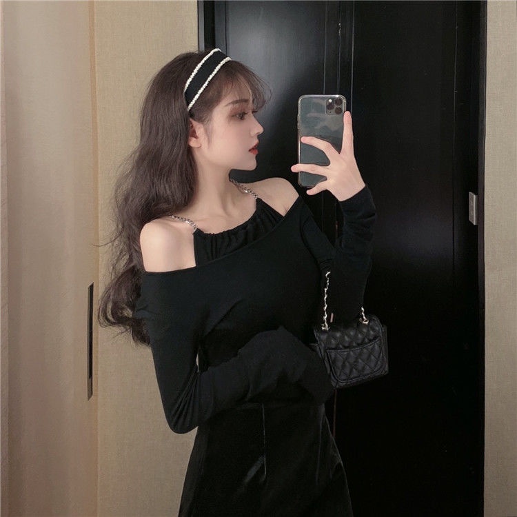 Áo thun COZOKC tay dài trễ vai cổ yếm dáng ôm thời trang quyến rũ cho nữ