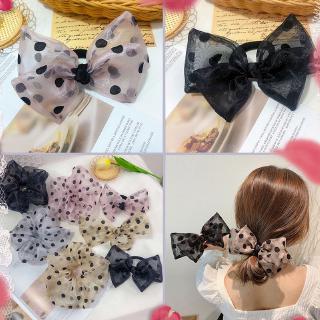 Dây Buộc Tóc Phối Vải Lưới Chấm Bi Phong Cách Hàn Quốc Cho Nữ