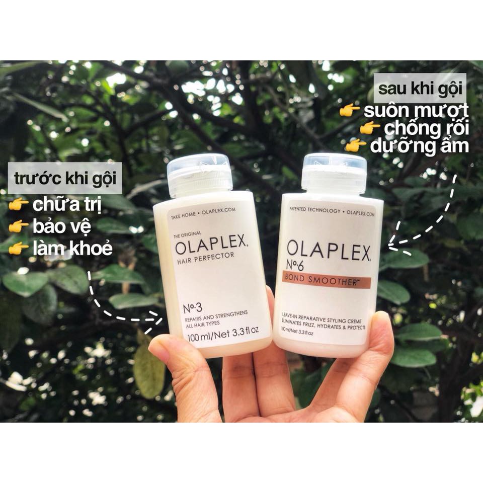 Cặp Hấp dầu OLAPLEX No.3 + Xả khô OLAPLEX No.6 phục hồi tóc hư 100ml + 100ml