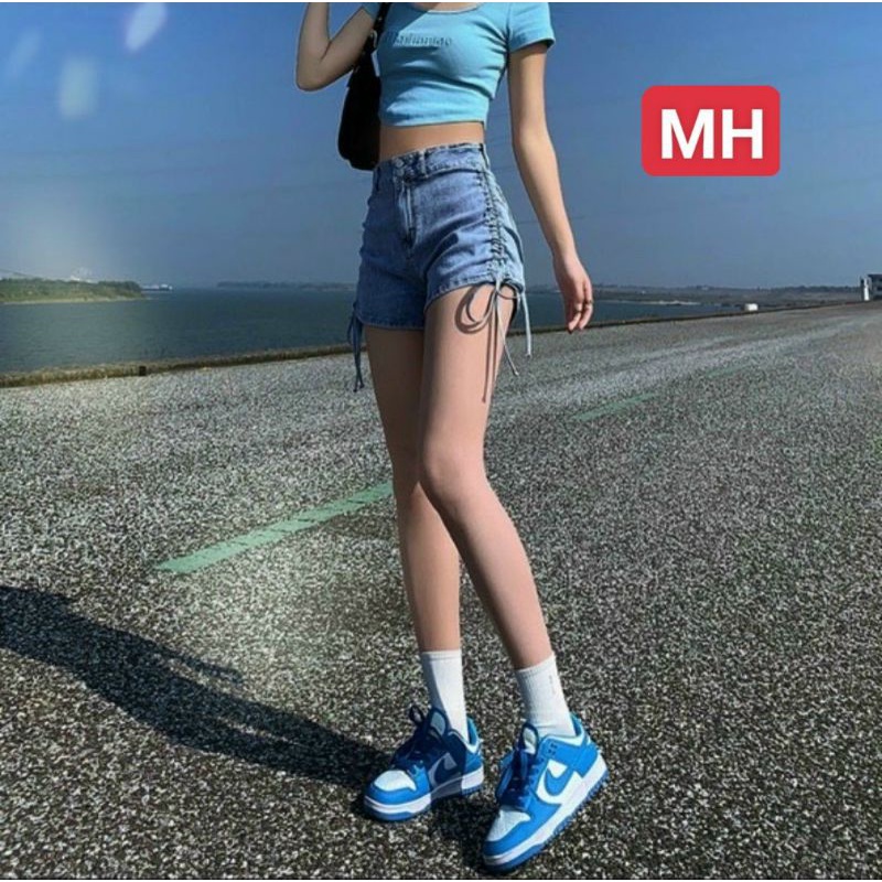 Quần shorts jeans  rút dây 2 bên lưng cao dáng đẹp
