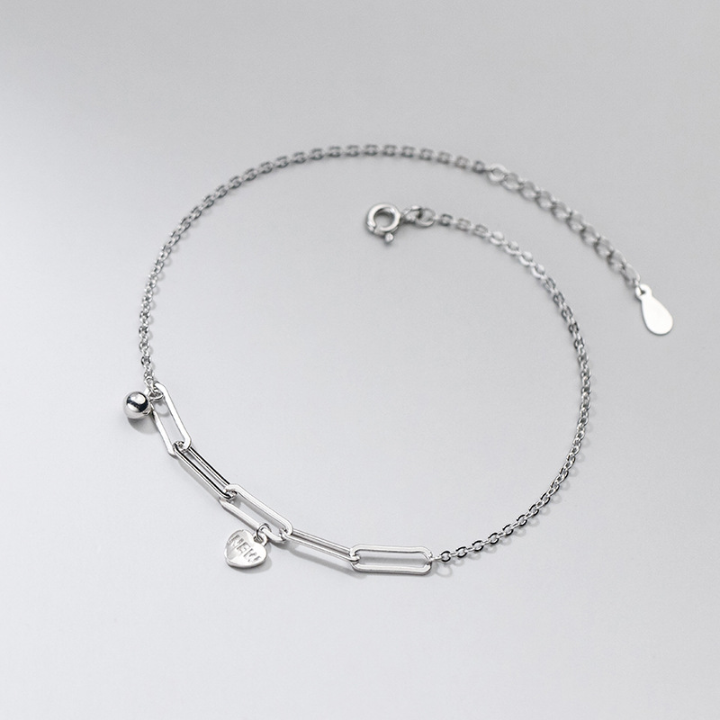 Lắc Chân Mạ Bạc 925 Hình Trái Tim Và Chữ Đơn Giản Phong Cách Hàn Quốc | BigBuy360 - bigbuy360.vn