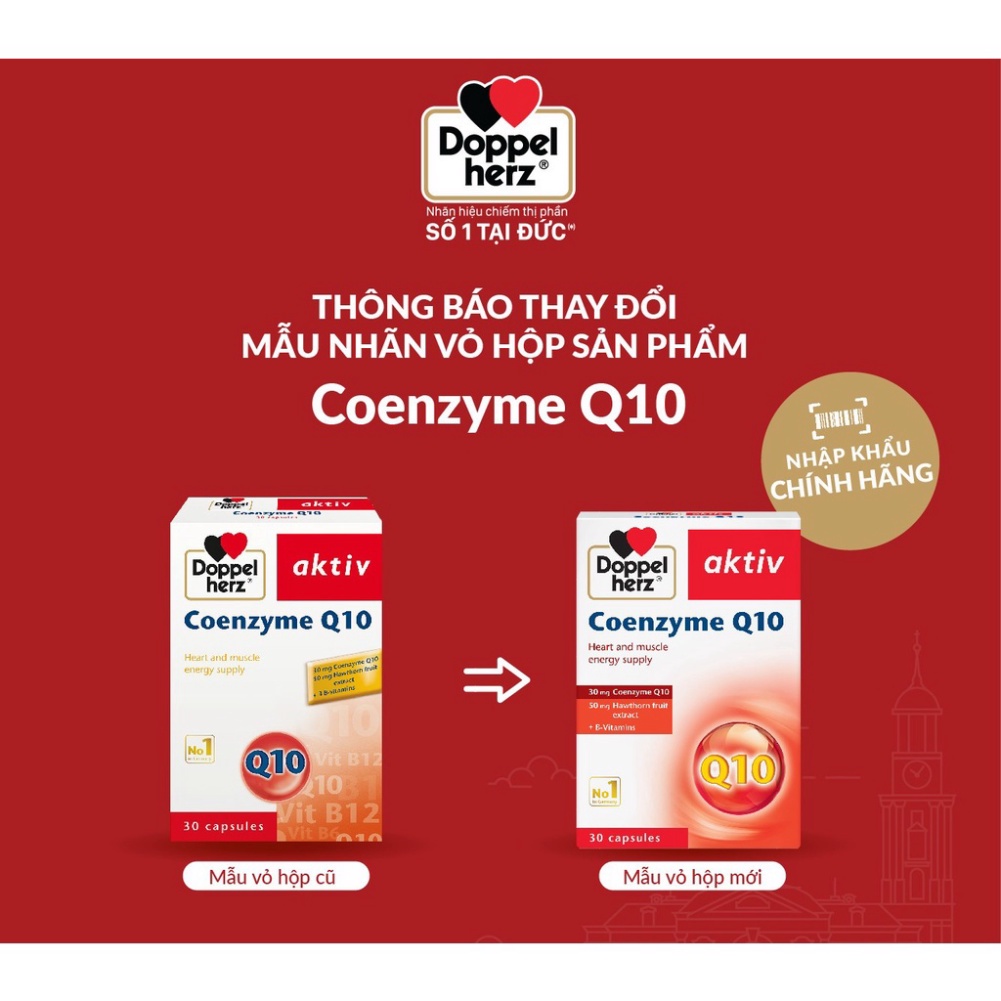 [Chính Hãng] [TPCN Nhập Khẩu] Viên uống bổ tim mạch, điều hòa huyết áp Doppelherz Aktiv Coenzyme Q10 (Hộp 30 viên) ...