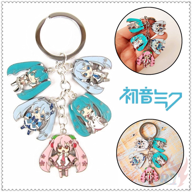 ❀ Hatsune Miku - Snow Sakura 5 Figures Alloy Móc khóa ❀ Anime Fashion Metal Pendant Keyring Keychains