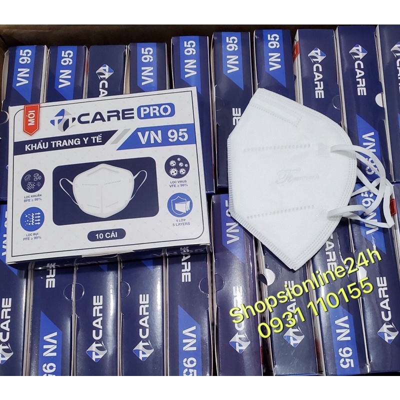 ✅(Hộp 10 cái) Khẩu trang y tế 5 lớp N95 , VN95 TTCare cao cấp Màu Trắng