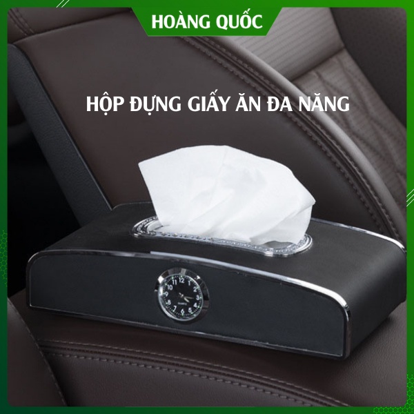 Hộp đựng khăn giấy trên ô tô cao cấp đa chức năng: đựng giấy, đồng hộ, bảng số điện thoại