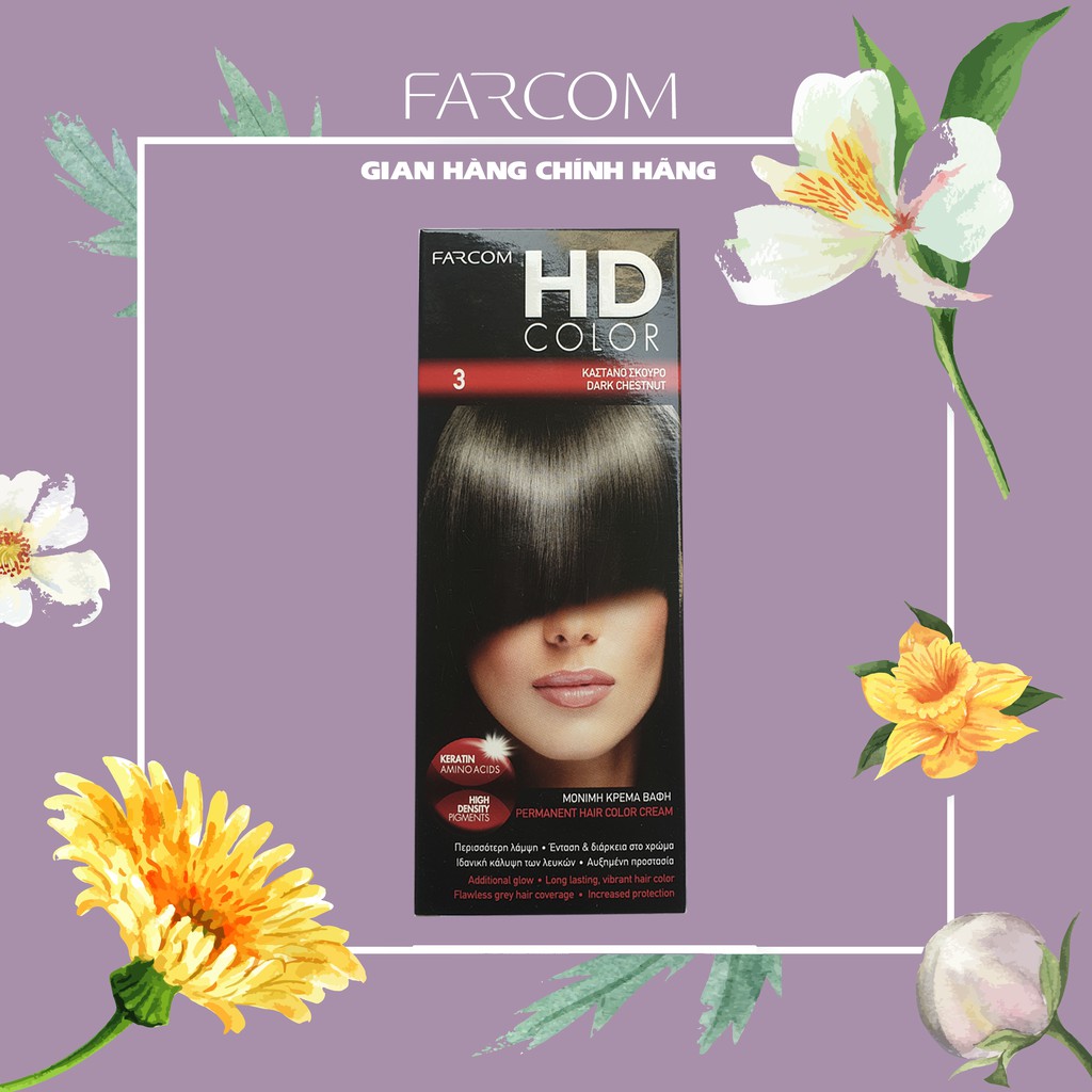 Màu nhuộm Farcom HD Color 3.0 Dark Chestnut (140ml) - Màu phủ bạc Đen 3.0