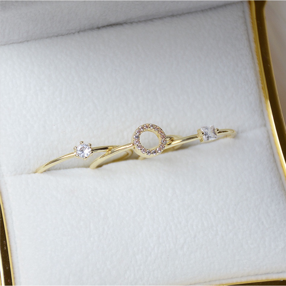 Set 3 nhẫn hở mạ vàng 18k đính đá zircon đơn giản