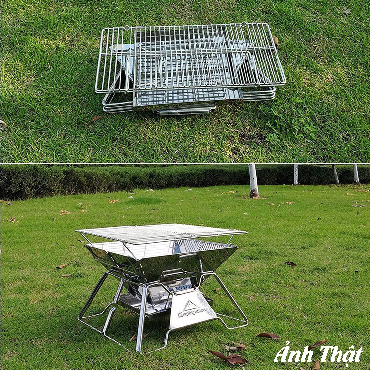 Bếp Nướng Than Hoa BBQ Ngoài Trời Cao Cấp - Bếp Nướng Than Không Khói Chất Liệu Inox 304 Kèm Vỉ Nướng Cho 2-8 Người