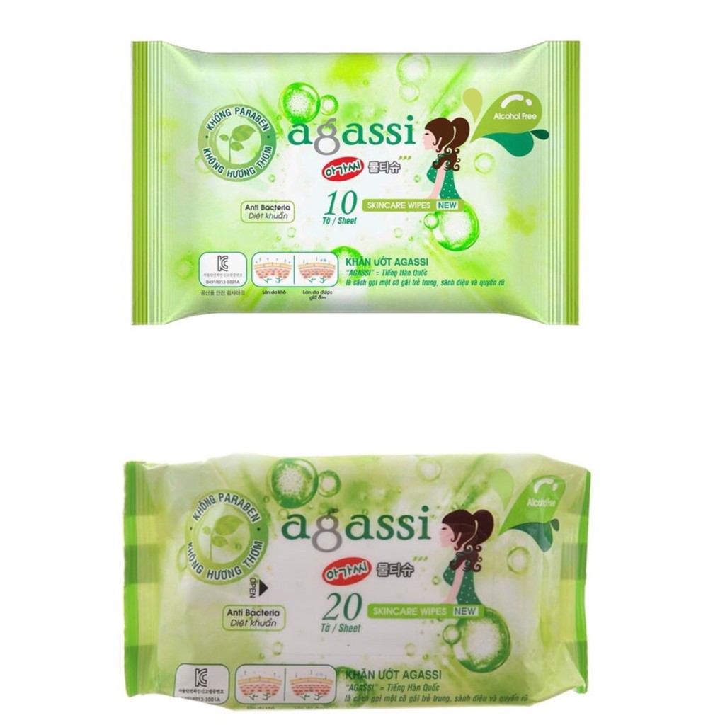 Khăn ướt diệt khuẩn Agassi không mùi (10 tờ - 20 tờ)