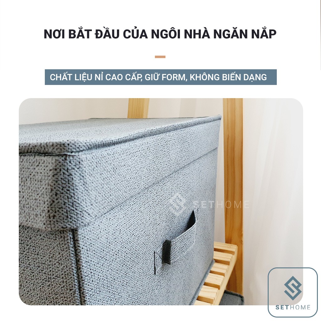 Hộp vải đựng đồ có nắp SETHOME đa năng giỏ đựng quần áo đồ lót mỹ phẩm thùng đựng đồ cá nhân có 3 tay xách cao cấp