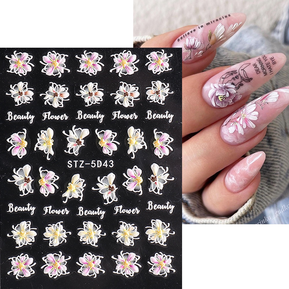 Miếng Dán Nổi Trang Trí Móng Tay Hình Hoa Anh Đào 5D Bằng Acrylic Màu Trắng Phong Cách Nhật Bản