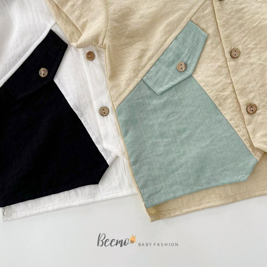 Set sơ mi phối tay thân chéo cá tính cho bé trai(9-23kg)