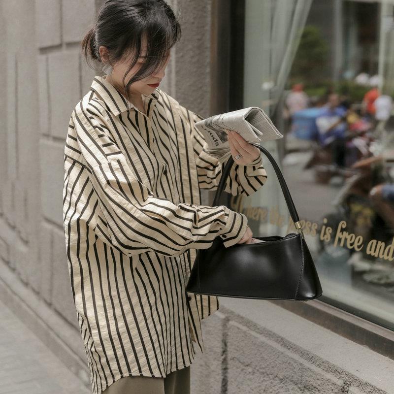 Áo Sơ Mi chiffon Tay Dài Dáng Rộng Kẻ Sọc Thời Trang Hàn Quốc Cho Nữ