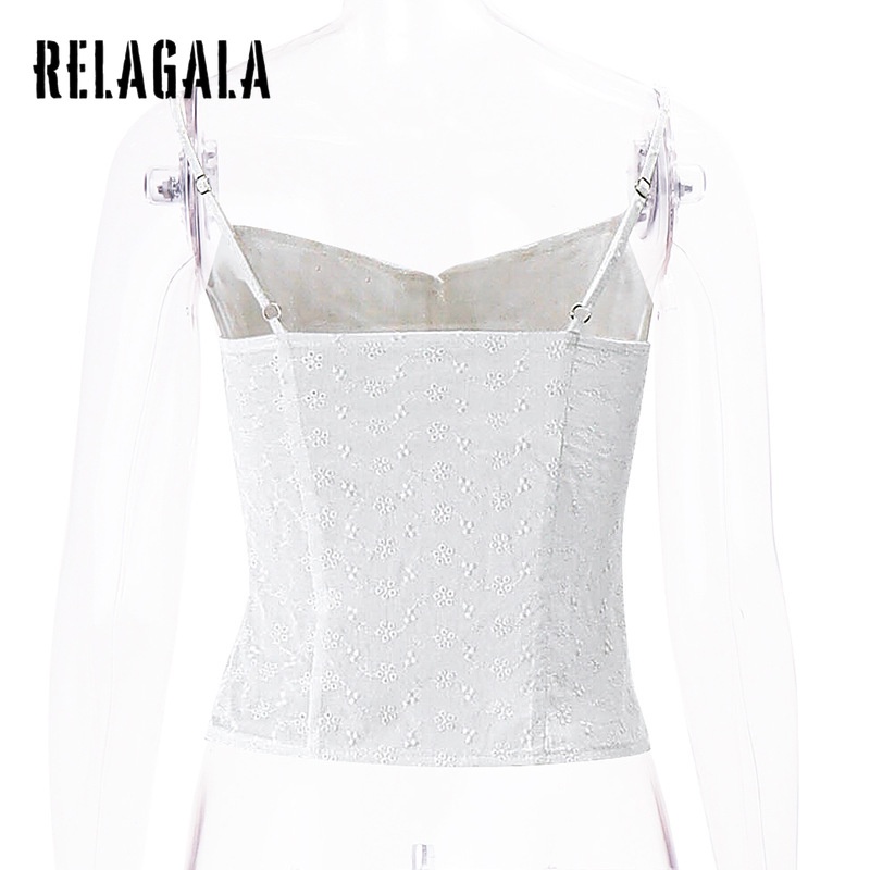 Relagala Áo Tank Top Hai Dây Cắt Nút Hình Hoa Cho Nữ