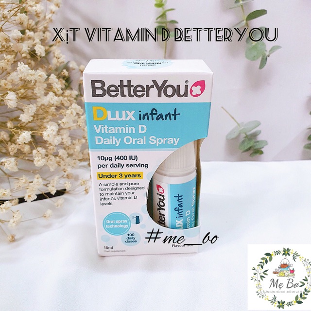 Xịt bổ sung vitamin D3 cho bé BetterYou Dlux an toàn tiện lợi bé dễ hấp thụ (CHAI XANH)