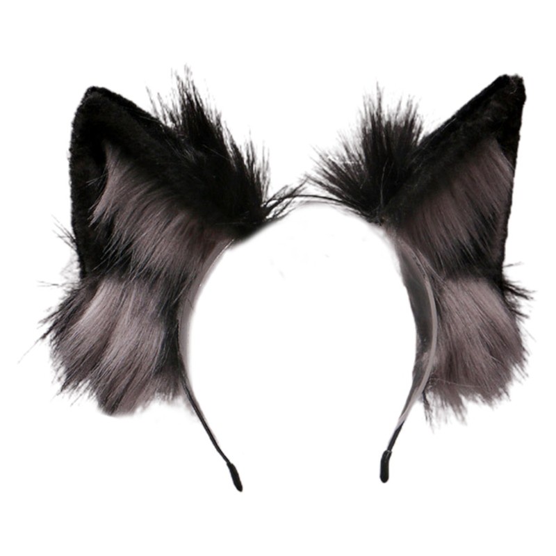 AUTU  Lovely Faux Fur Wolf Ears Headband Realistic Furry Fluffy Animal Hair Hoop Lolita Anime Masquerade Cosplay Costume