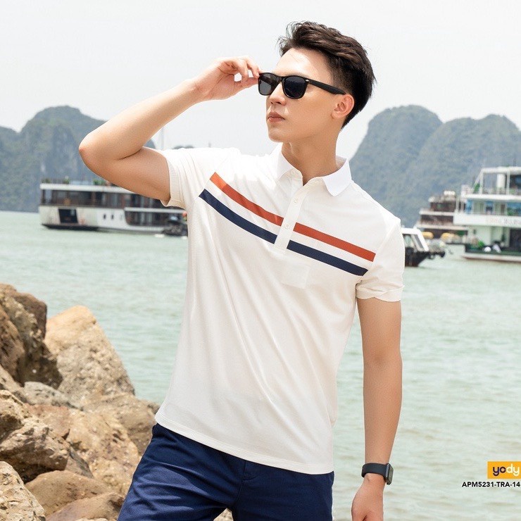 Áo Polo Nam Vải Mắt Chim In Vạch Ngực Phối Màu APM5231