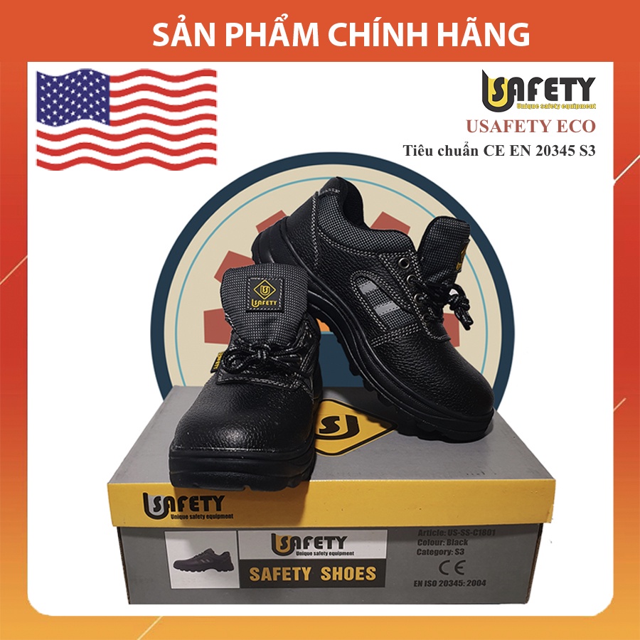 Giày da bảo hộ lao động Usafety ECO -Bọc thép chống va đập - Chống trơn trượt